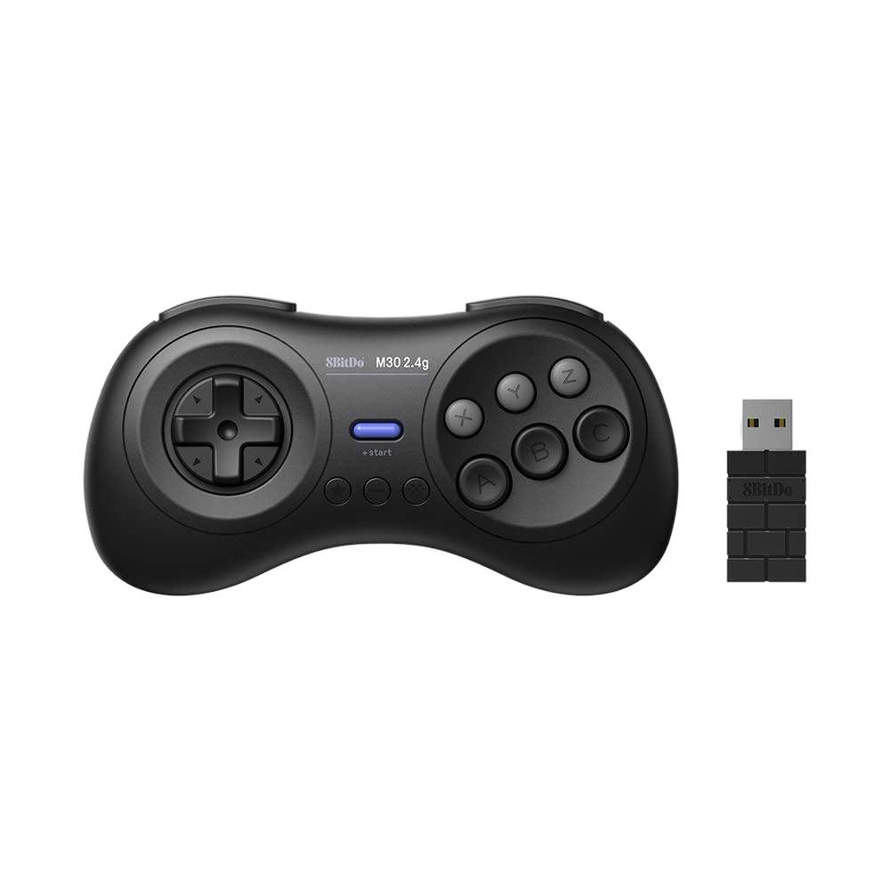 8BitDo M30 2.4G Controller with Adapter for Sega Genesis Mini Black Front