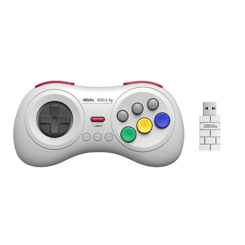 8BitDo M30 2.4G Controller with Adapter for Sega Genesis Mini White Front