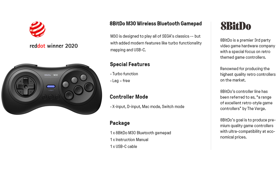 8BitDo M30 Bluetooth Controller White Detail