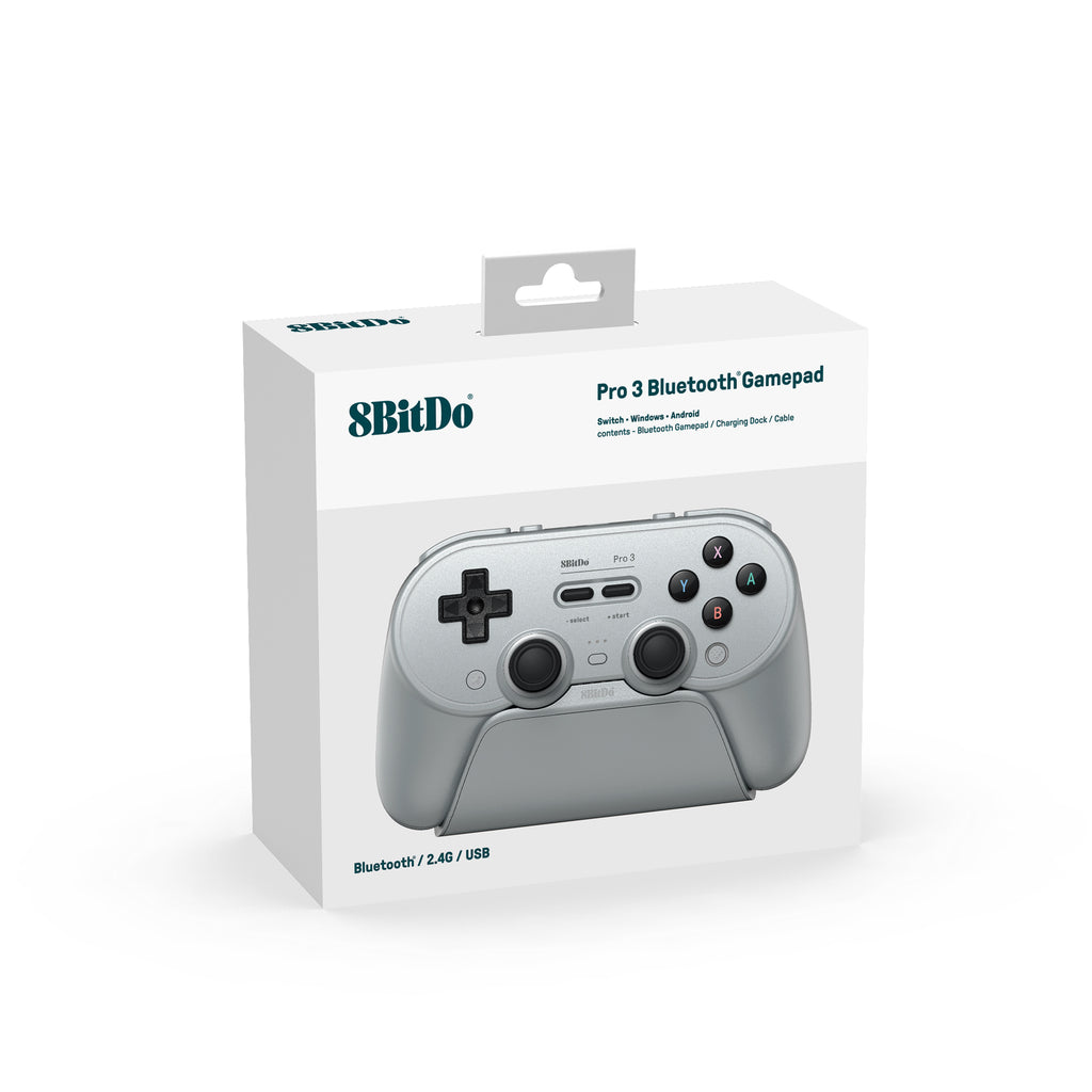 8BitDo Pro3 Blutooth Gray Controller  Pack Front