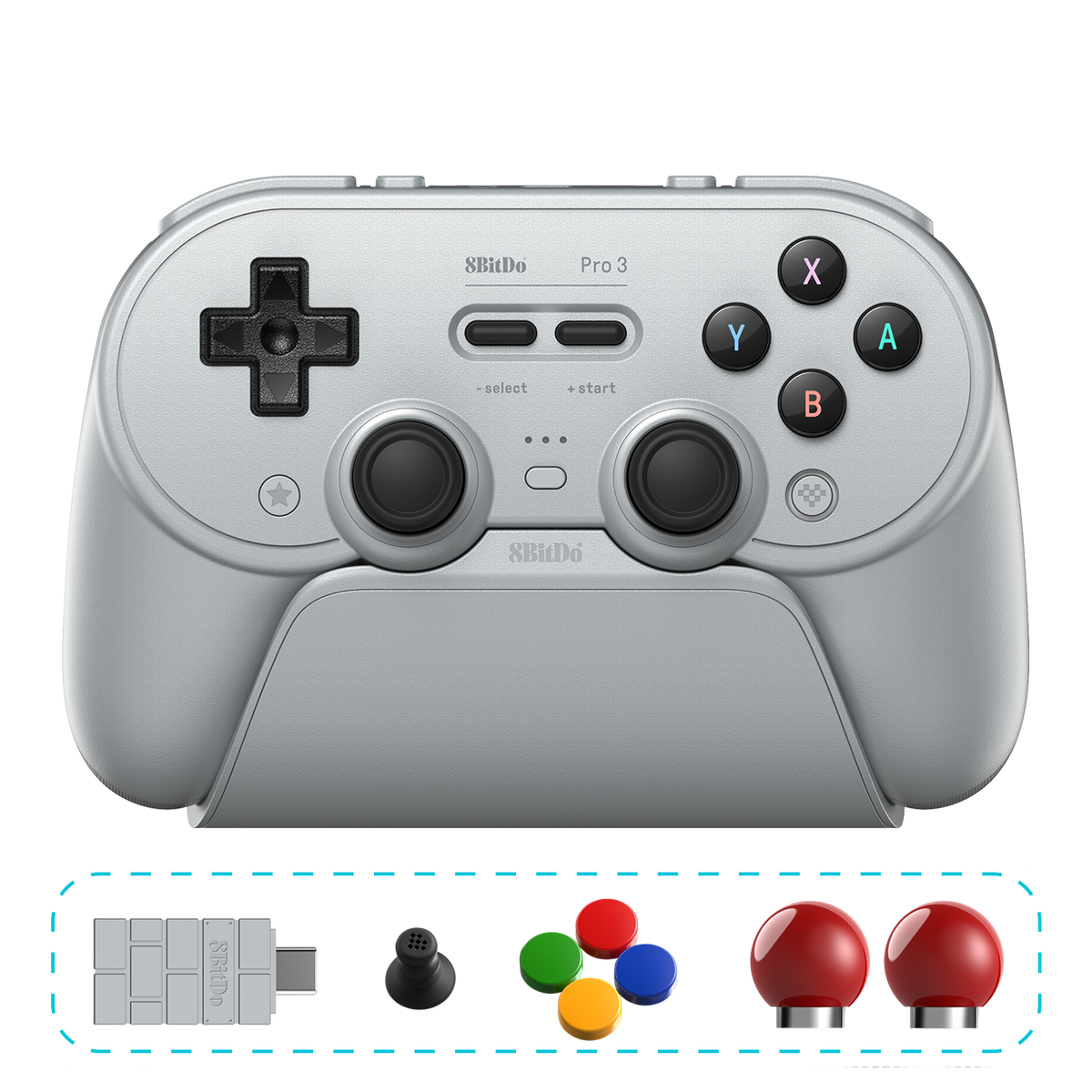 8BitDo Pro3 Blutooth Gray Controller with Charging Dock and Accessories