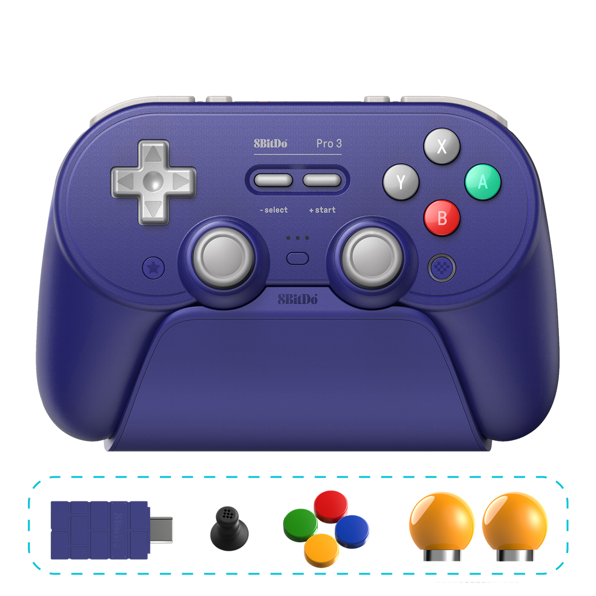 8BitDo Pro3 Blutooth Purple Controller with Charging Dock and Accessories