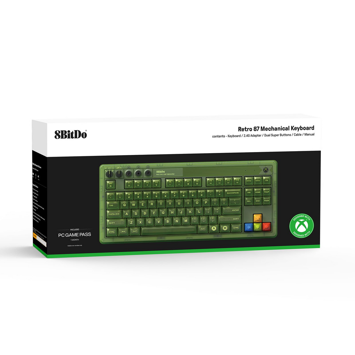 8BitDo Retro 87 Mechanical Keyboard  Xbox Dark Green Pack