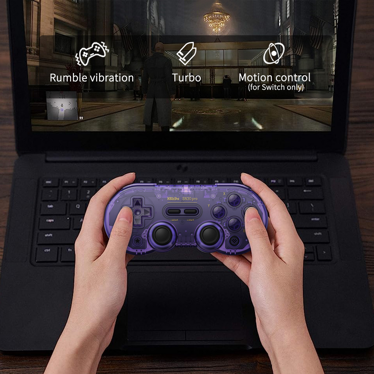 8BitDo Sn30 Pro Bluetooth Gamepad Crystal Purple Operation