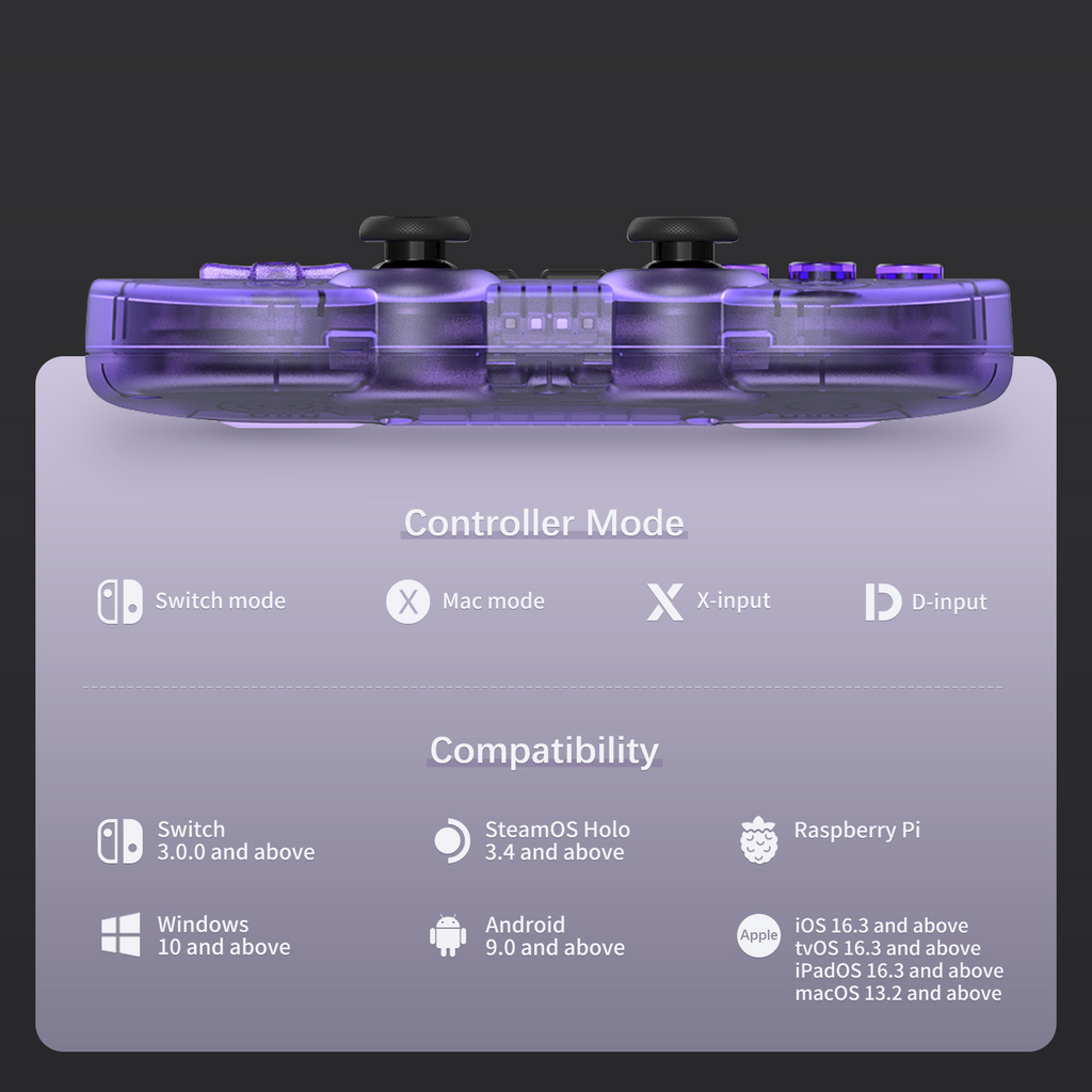 8BitDo Sn30 Pro Bluetooth Gamepad Crystal Purple Underside