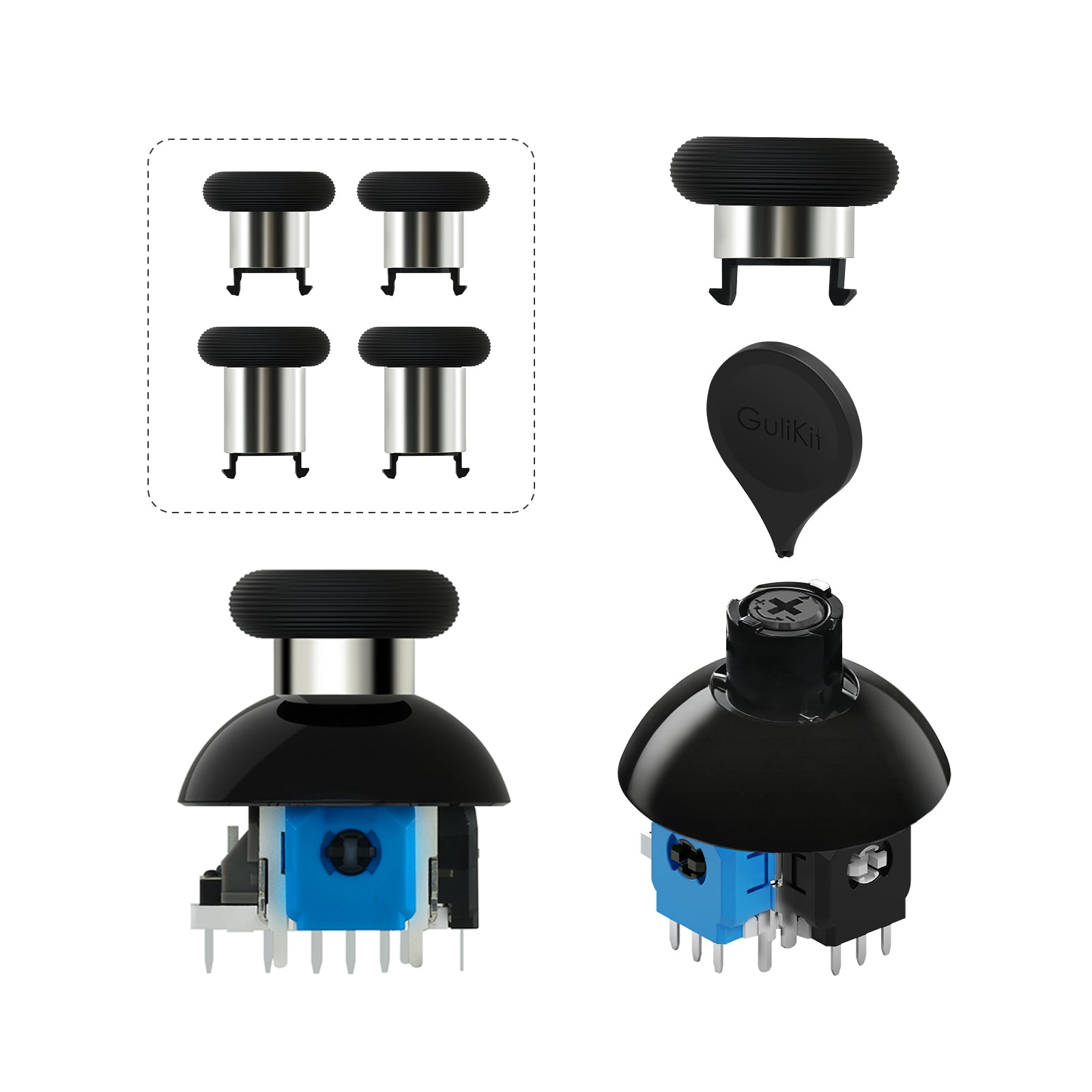 GuliKit 720° Adjustable Tension TMR Magnetic Joystick Replacement Kit with 3 Pairs Thumbstick Caps - 1 Pair(NS55)