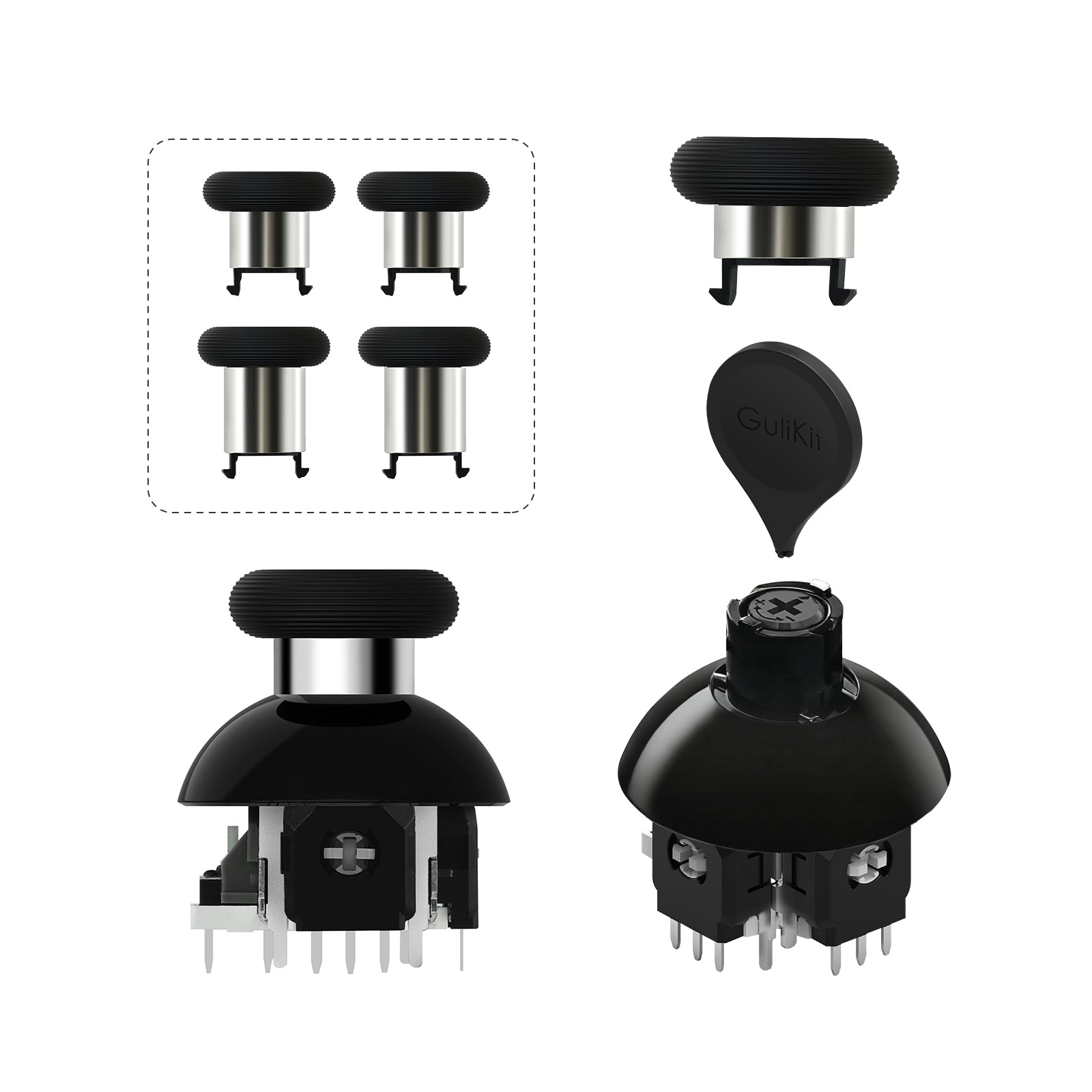 GuliKit 720° Adjustable Tension TMR Magnetic Joystick Replacement Kit with 3 Pairs Thumbstick Caps - 1 Pair(NS55)